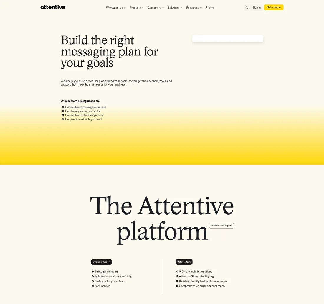 Attentive pricing page screenshot
