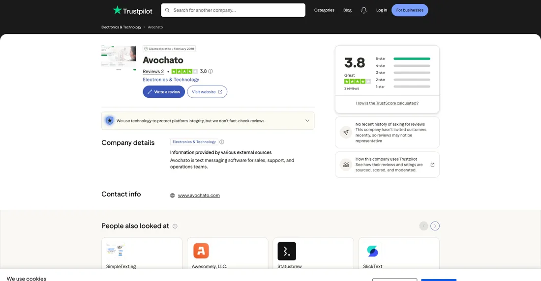 Avochato Trustpilot profile with limited reviews