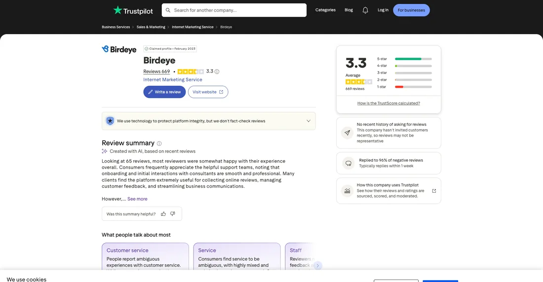 Birdeye Trustpilot profile showing 3.3 out of 5 rating from 669 reviews