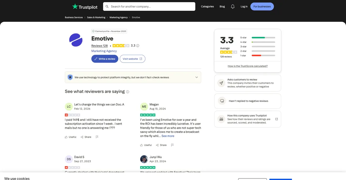 Emotive Trustpilot profile screenshot