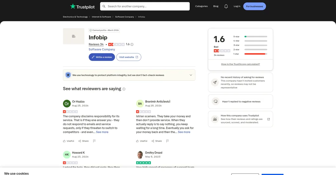Infobip Trustpilot profile